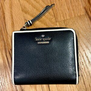 kate spade Black and White Bifold Small Wallet Coated Leather
